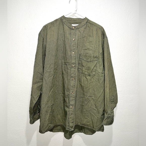 BHS Military Green Button Down Long Sleeve Shirt - Picture 1 of 7